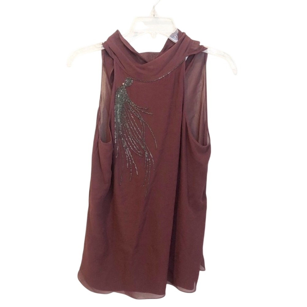 Robert Rodriguez Silk Halter Top Size 6 Burgundy Chain Tassel Embellished Blouse